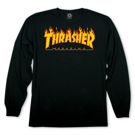 THRASHER T-SHIRT FLAME LS BLACK